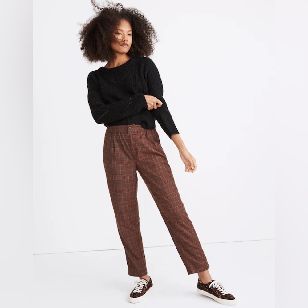 Madewell Plaid Flannel Track Trousers in Brown Glen Plaid Size XXS